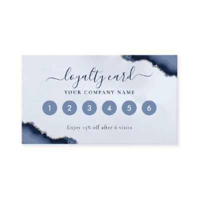 Navy Blue Silver Agate Glitter Sparkle Business Loyalty Card