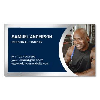 Navy Blue Silver Fitness Personal Trainer Photo  Magnet