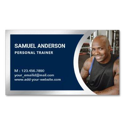 Navy Blue Silver Fitness Personal Trainer Photo  Magnet