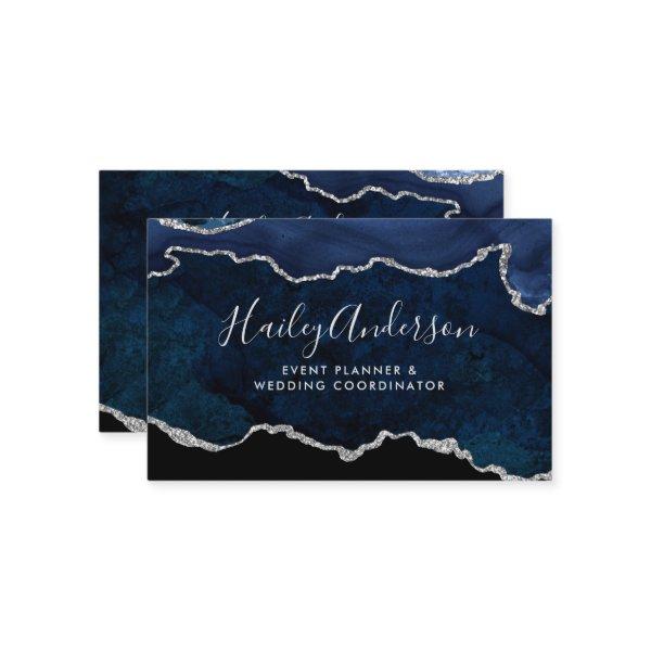 Navy Blue & Silver Glitter Watercolor Gilded Agate