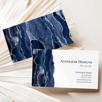 Navy Blue Silver Jewelry Designer Agate Geode