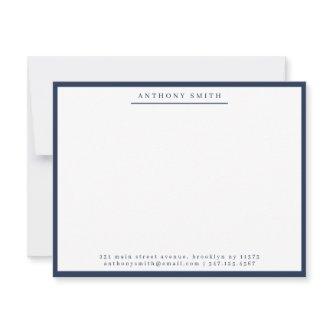 Navy Blue Simple Line Modern Professional Business Note Card