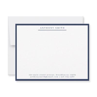 Navy Blue Simple Line Modern Professional Business Note Card