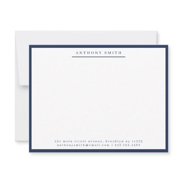 Navy Blue Simple Line Modern Professional Business Note Card