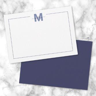 Navy Blue Simple Minimalist Name Monogram Note Card