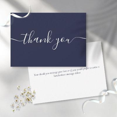 Navy Blue Simple Modern Elegant Script Thank You Card