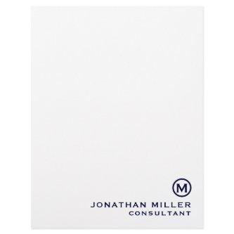 Navy Blue Simple Monogram Typographic Name Title Letterhead