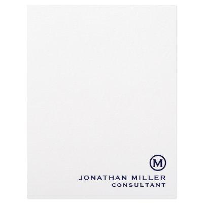 Navy Blue Simple Monogram Typographic Name Title Letterhead