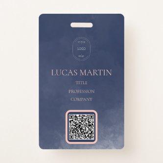 Navy Blue Smokey QR code Employee Name Badge