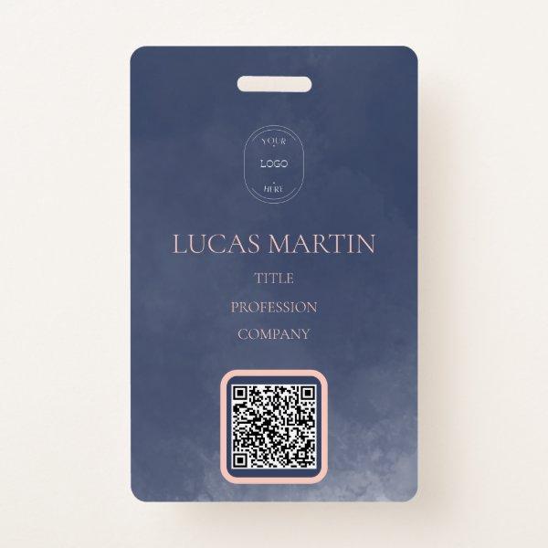 Navy Blue Smokey QR code Employee Name Badge