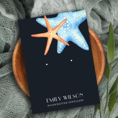 NAVY BLUE STAR FISH AQUATIC STUD EARRING DISPLAY