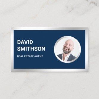 Navy Blue Steel Silver Photo Real Estate Agent
