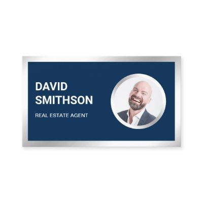 Navy Blue Steel Silver Photo Real Estate Agent