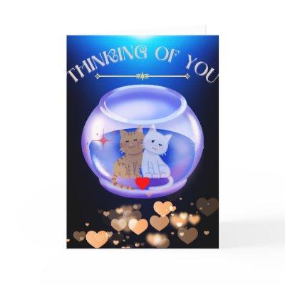 Navy Blue Thinking Of You Love Cat Crystal Modern  Thank You Card