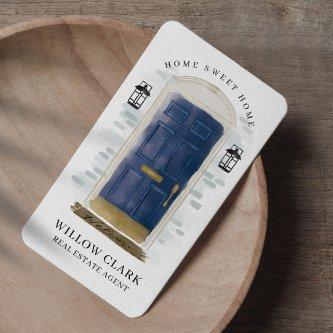 Navy Blue Watercolor Front Door Real Estate Agent