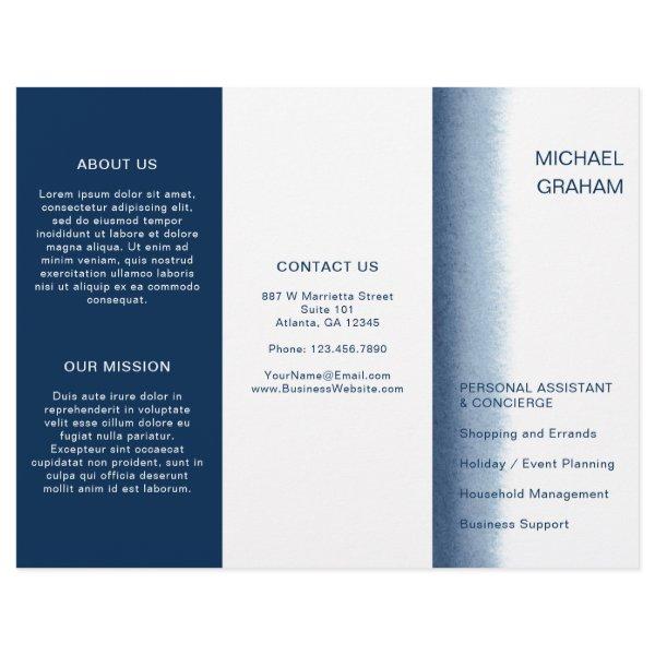 Navy Blue Watercolor Modern Business Brochure