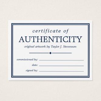 Navy Blue White Certificate of Authenticity