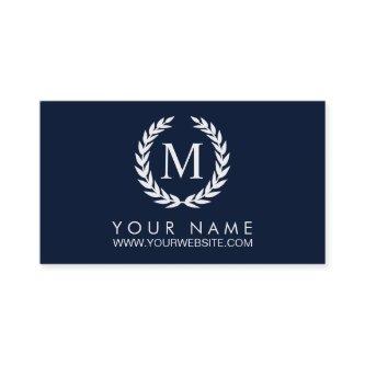 Navy Blue & White Laurel Wreath Monogram