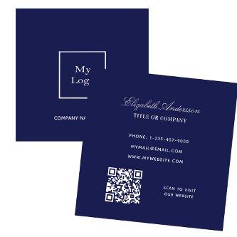 Navy blue white logo QR code elegant Square