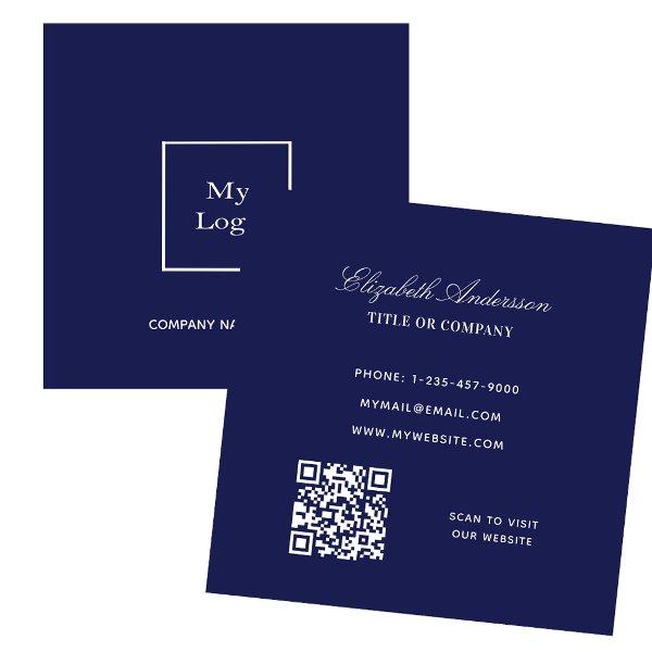 Navy blue white logo QR code elegant Square