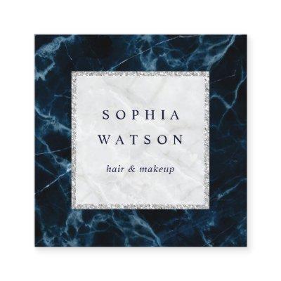 Navy Blue White Marble Square