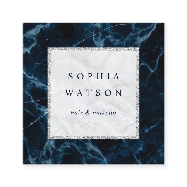 Navy Blue White Marble Square
