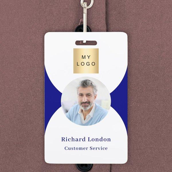 Navy blue white photo arch QR code business logo Badge