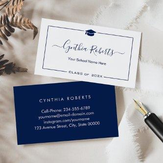 Navy Blue White Script Graduation