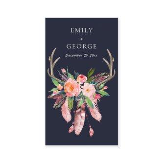 NAVY BLUSH FLORAL FEATHER ANTLER WEDDING THANK YOU