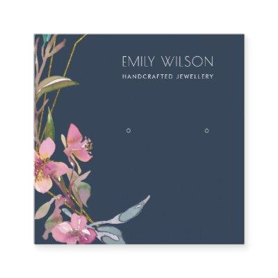 NAVY CHERRY BLOSSOM STUD EARRING DISPLAY LOGO SQUARE