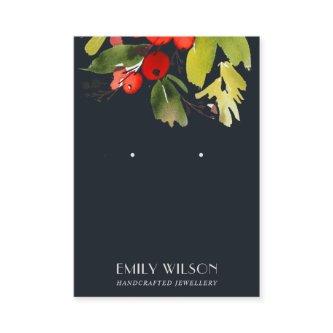 NAVY CHRISTMAS HOLLY BERRY STUD EARRING DISPLAY