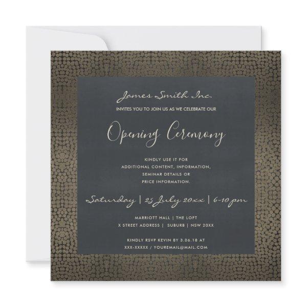 NAVY COPPER MOSAIC DOTS GRAND OPENING CEREMONY INVITATION