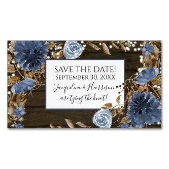 Navy Dusty Blue Floral Rustic Wood Save the Date  Magnet
