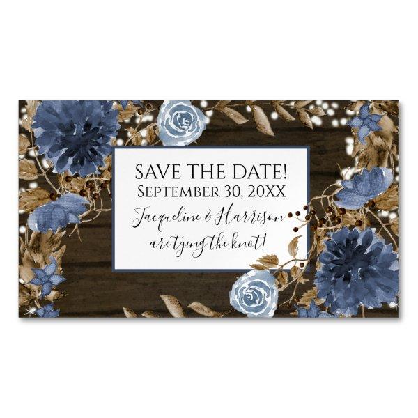 Navy Dusty Blue Floral Rustic Wood Save the Date  Magnet