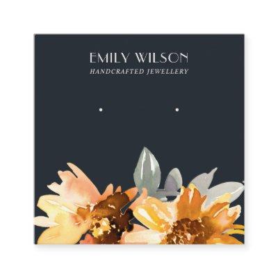 NAVY FALL SUNFLOWER AUTUMN STUD EARRING DISPLAY SQUARE