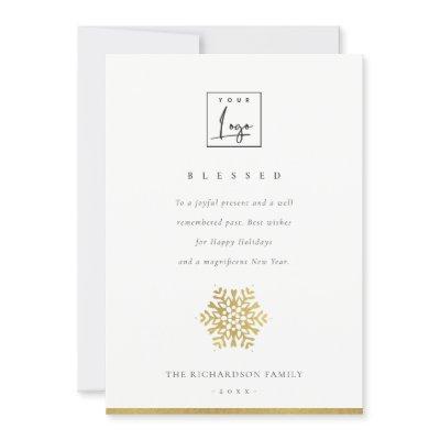 NAVY FAUX GOLD SNOWFLAKE LIGHT STRINGS BLESSED HOLIDAY CARD