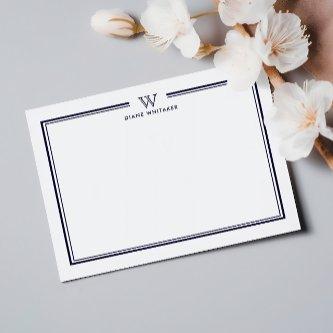 NAVY  Formal Classic Family Monogram Double Frame Note Card
