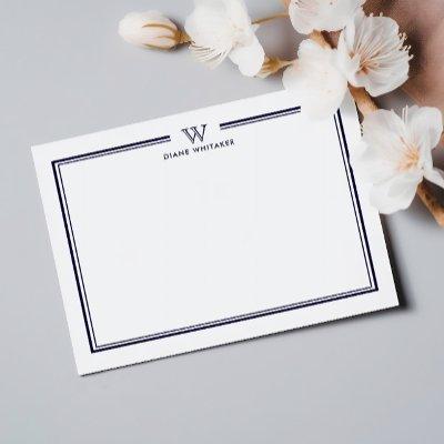 NAVY  Formal Classic Family Monogram Double Frame Note Card