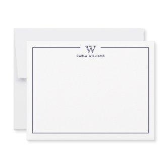 NAVY  Formal Classic Family Monogram Minimalist Note Card