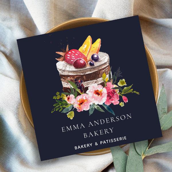 NAVY FRUIT FLORAL CAKE PATISSERIE CUPCAKE BAKERY SQUARE