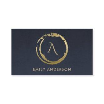 NAVY GOLD BRUSH STROKE STAIN CIRCLE LOGO MONOGRAM