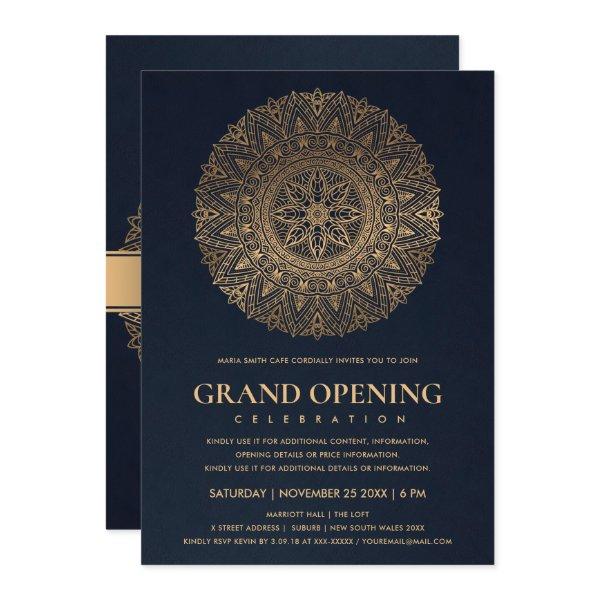 NAVY GOLD CLASSIC ORNATE MANDALA GRAND OPENING INVITATION