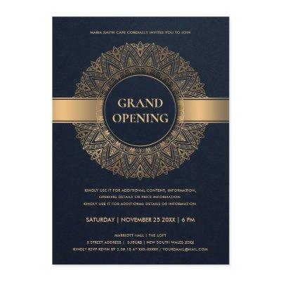 NAVY GOLD ORNATE CLASSIC MANDALA GRAND OPENING INVITATION