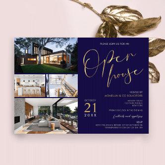 Navy & Gold Property Flyer Open House Four Photos Invitation