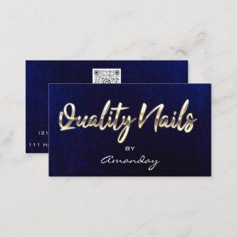 Navy Gold Quality Nail Script QR Code Logo
