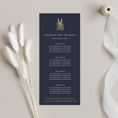 Navy & Gold Scissors | Salon Pricing or Services Rack Card