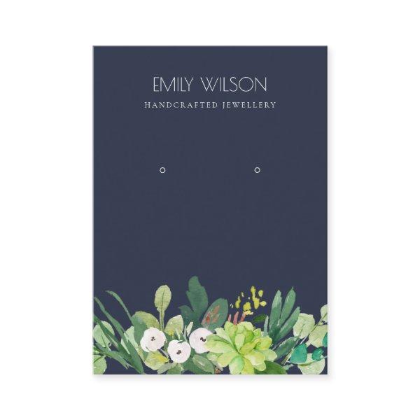 NAVY GREEN FOLIAGE SUCCULENT PEONY EARRING DISPLAY