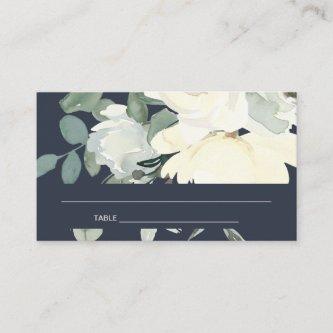 NAVY IVORY WHITE AQUA FLORAL WEDDING PLACE CARDS
