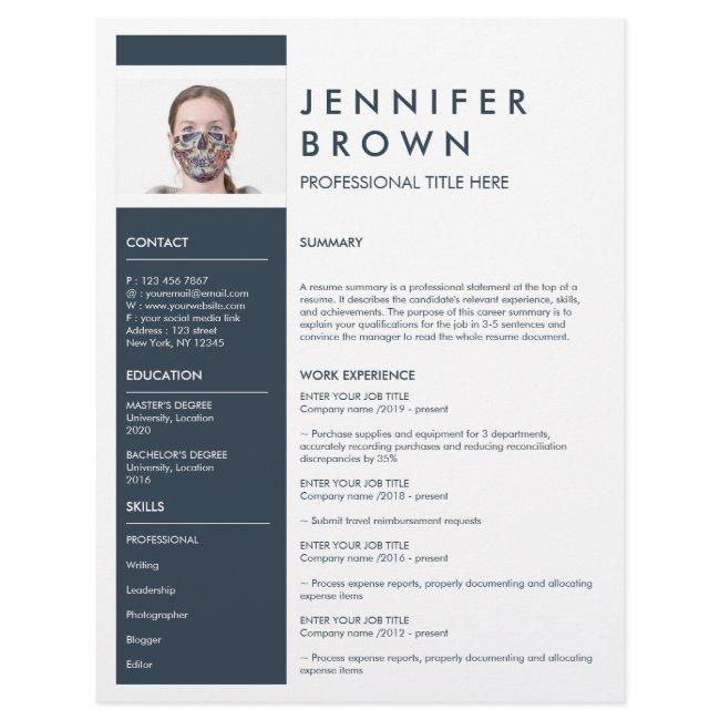 Navy Minimal resume cv with photography