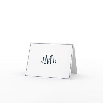 Navy on White Monogram folded Thank You Card